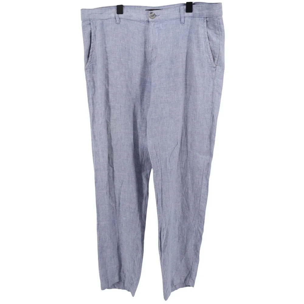 Saks Fifth Avenue Linen Flat Front Trousers Light Blue Mens 36x30
